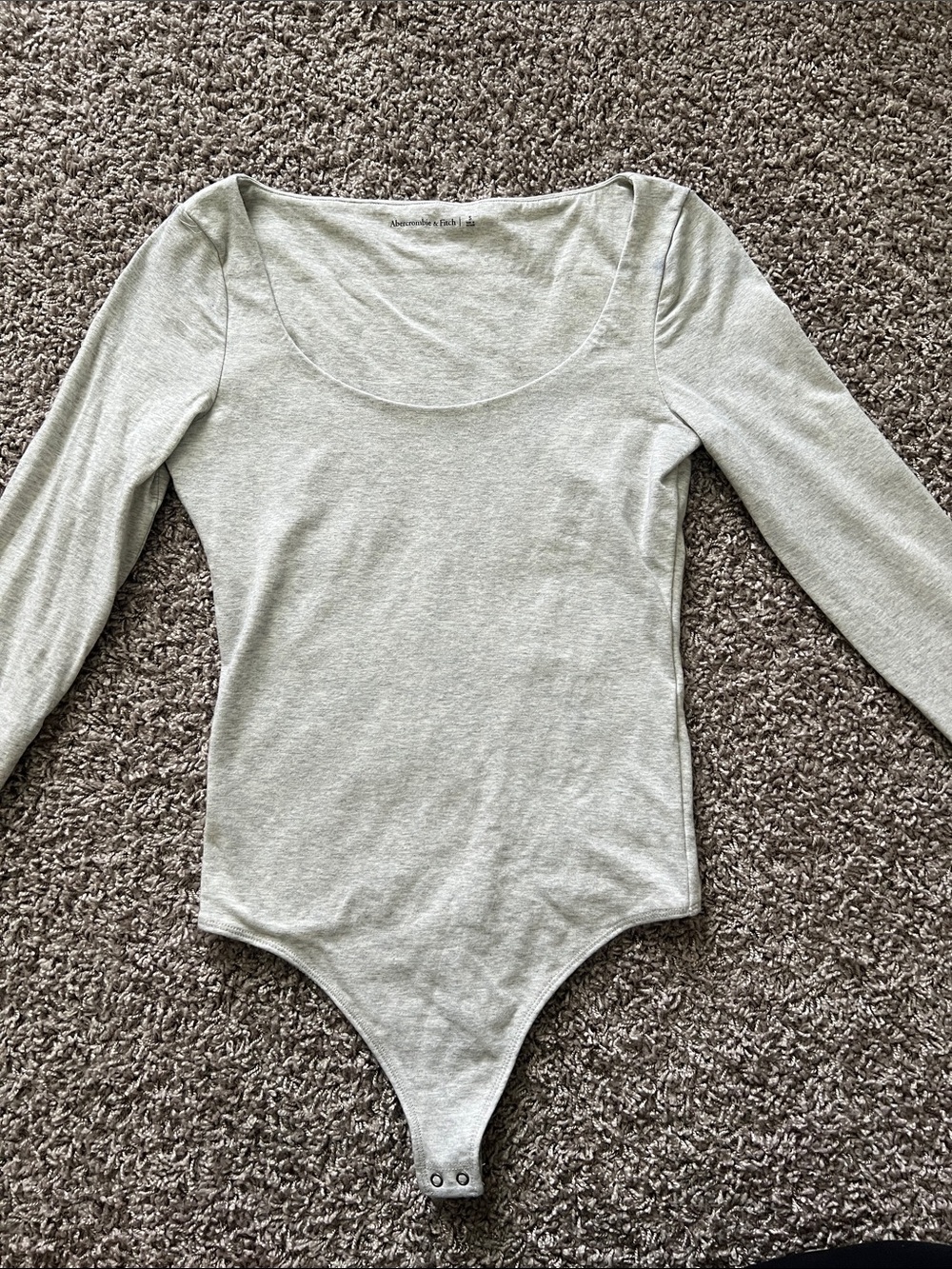 Abercrombie & Fitch Long Sleeve Scoop Neck Bodysuit in Light Gray